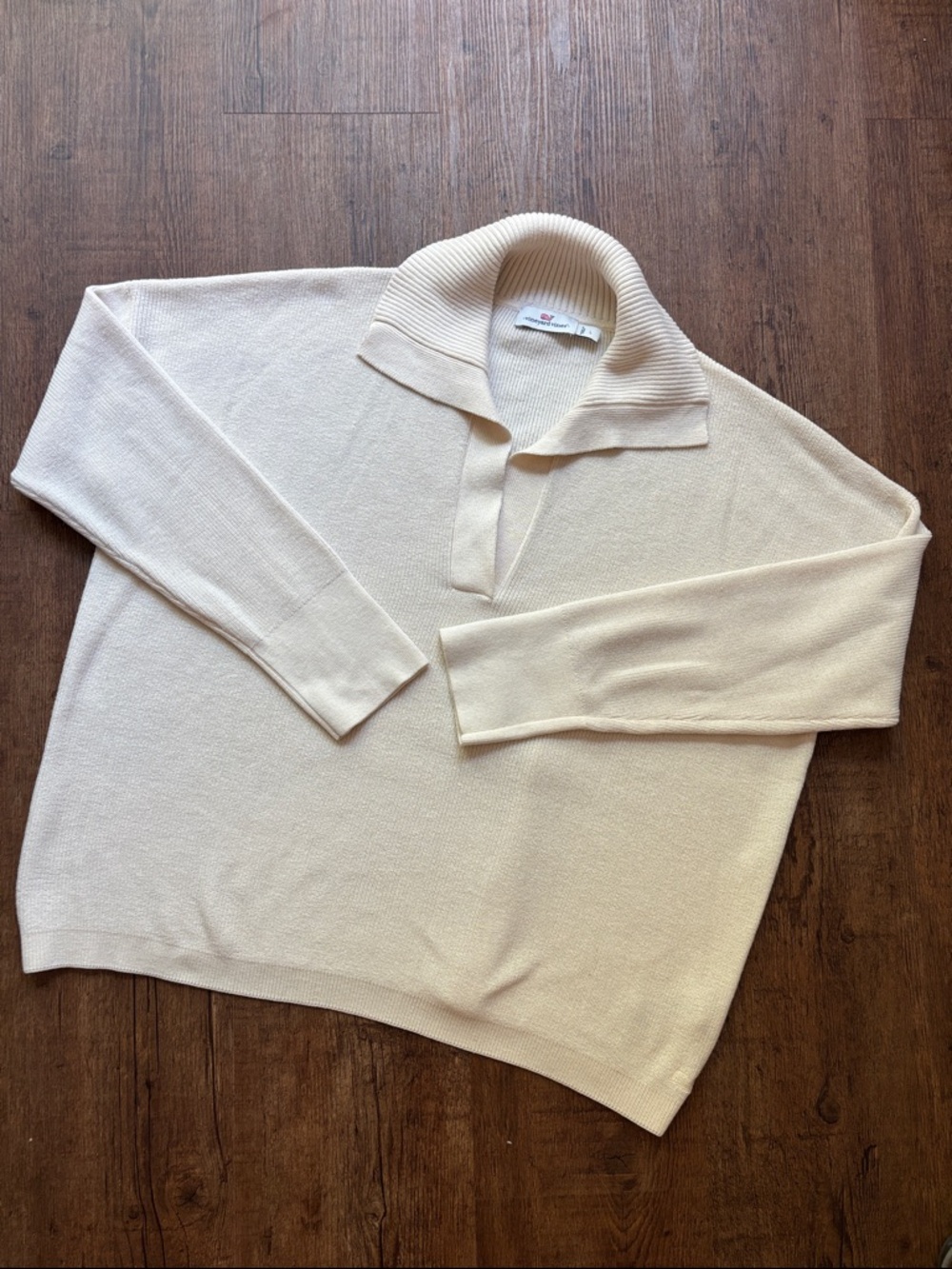 Vineyard Vines Cream Ribbed Knit Polo Sweater women size large